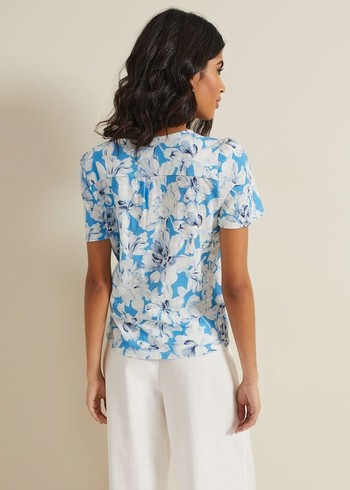 Phase Eight Lorenna Floral Print T Shirts Blue Canada | STJGAP-135